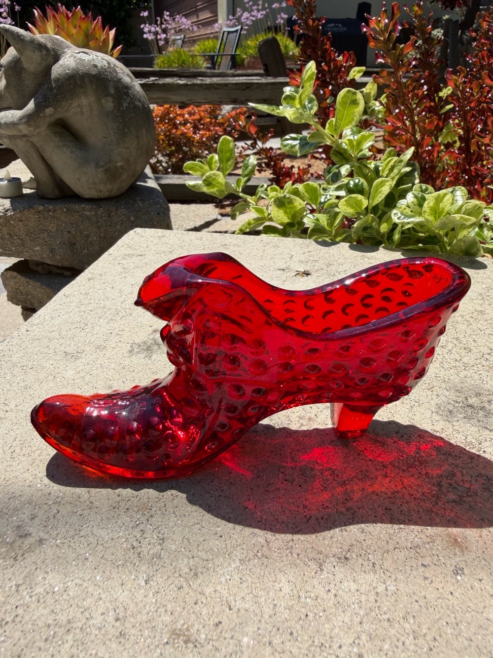 Fenton Red Hobnail Glass Shoe